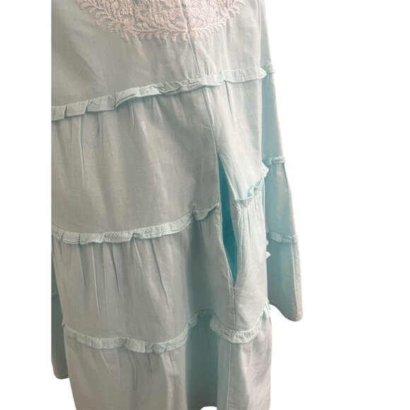 J MARIE BLUE & WHITE TIERED EMBROIDERED DRESS SIZE: S - Picture 6 of 8